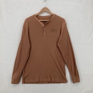 Troll Co Shirt Mens Large Brown Long Sleeve Thermal Henley Waffle Knit Workwear